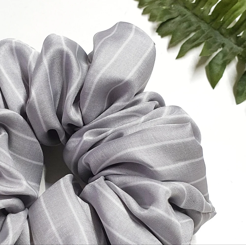 8 for $15 * Large Gray Stripes Soft Polyester Scrunchie - Picture 3 of 4